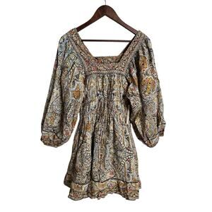 Cleobella Olive Balloon Sleeve Mini Kaleidoscope Dress Womans Small NWT